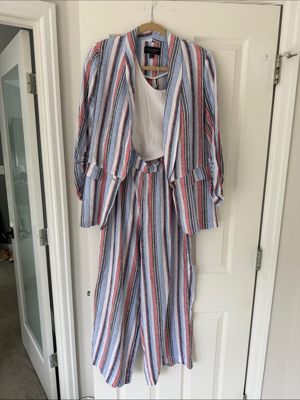 Laundry By Shelli Segal Striped Wide-Leg Pants & Blazer - Blue/Red/White